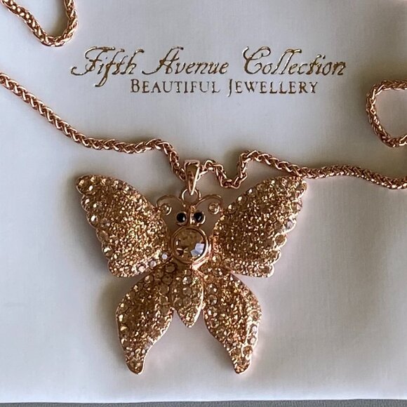 FAC Rose Gold Swarovski Crystal Butterfly Necklace NWT - Picture 2 of 9